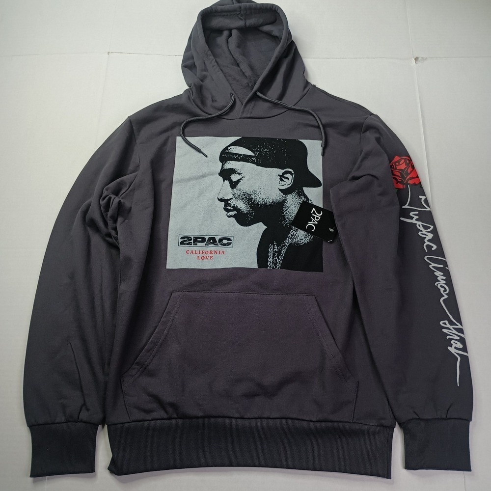 2Pac California Love Tupac Hoodie Gray Graphic Rap Men's Size S Small NEW
